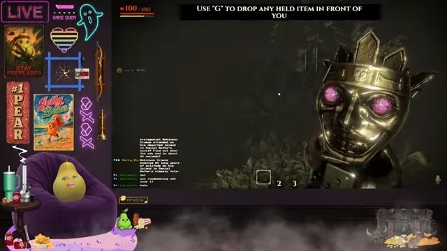 Invokyr idols: the player holding an idol in a dark manor room after pickup
